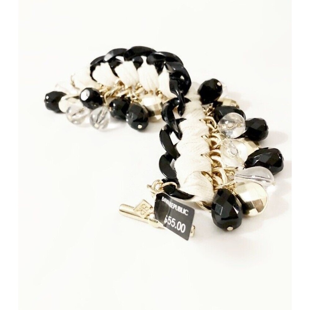 Banana Republic Charm Link Chain Toggle Black Gold Charm Bracelet NWT 55.00